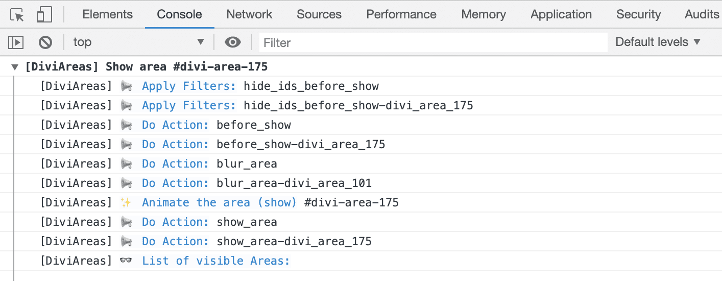 Sample output in the browsers JS console.