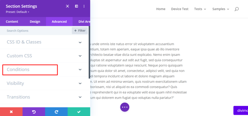 Divi advanced conditions