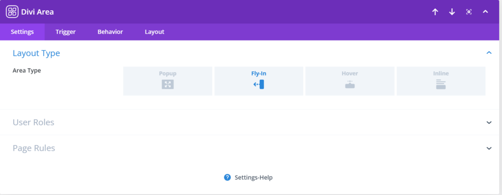 Fly-in option Divi Areas Pro