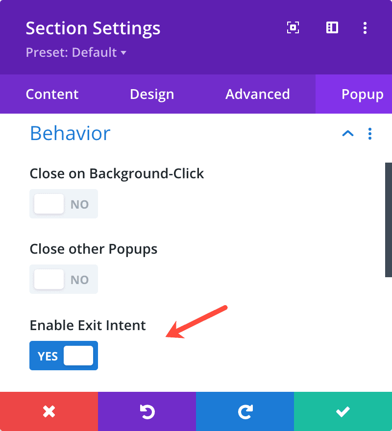 Divi Areas Pro Exit Intent Trigger