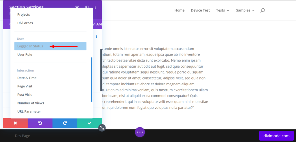 Divi logged in condition