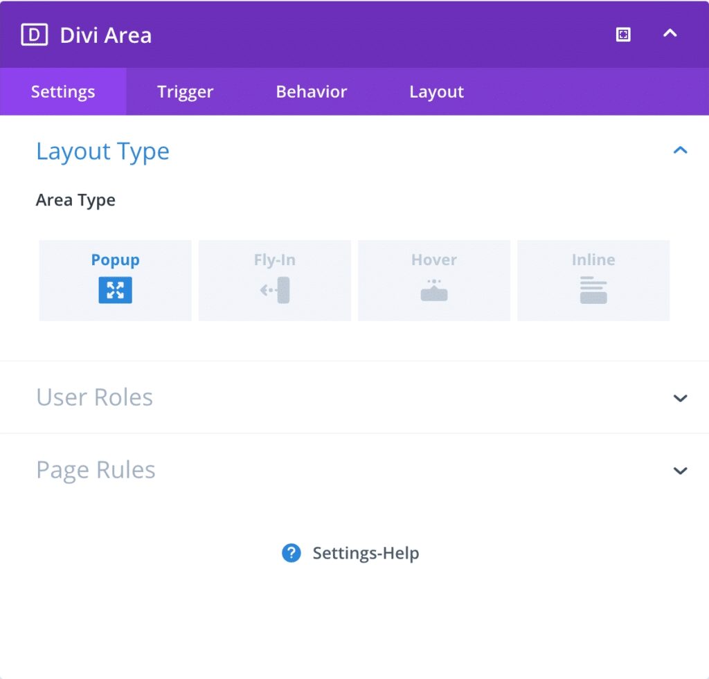 Divi Areas Pro Popup Layout Type