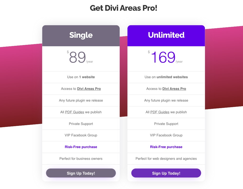 Divi Areas Pro Pricing